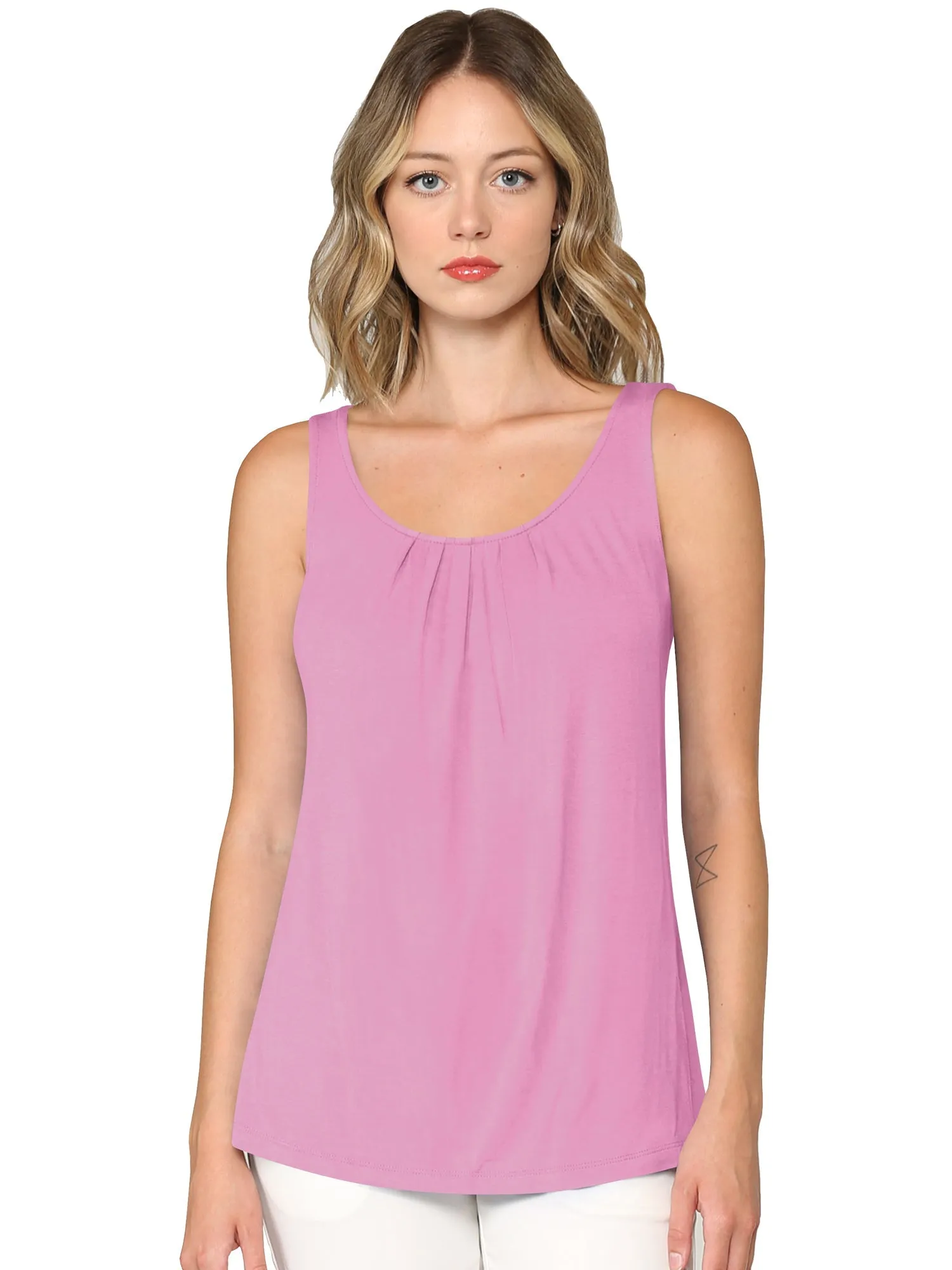 Women's Pleated Front Scoop Neck Shell Tank