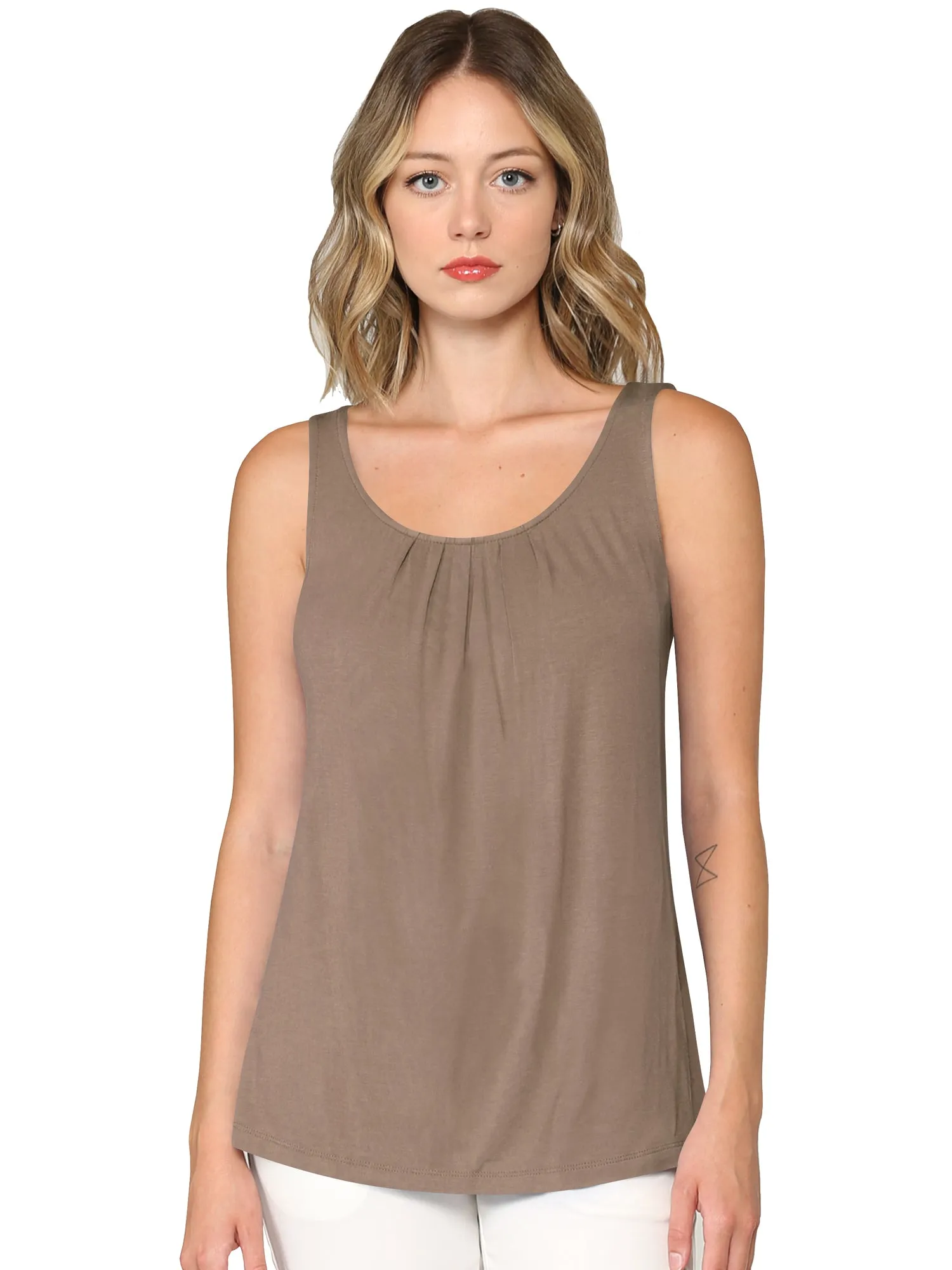 Women's Pleated Front Scoop Neck Shell Tank