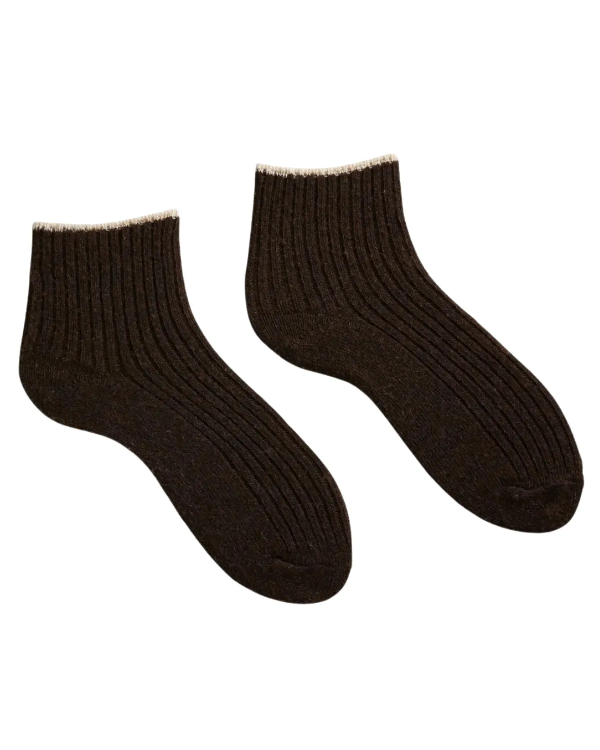 Women's Tipped Rib Wool Cashmere Shortie Socks (Espresso)